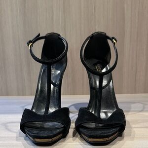 Gucci Black Suede Ankle Strap Heels